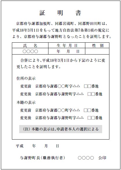 住所変更の証明書