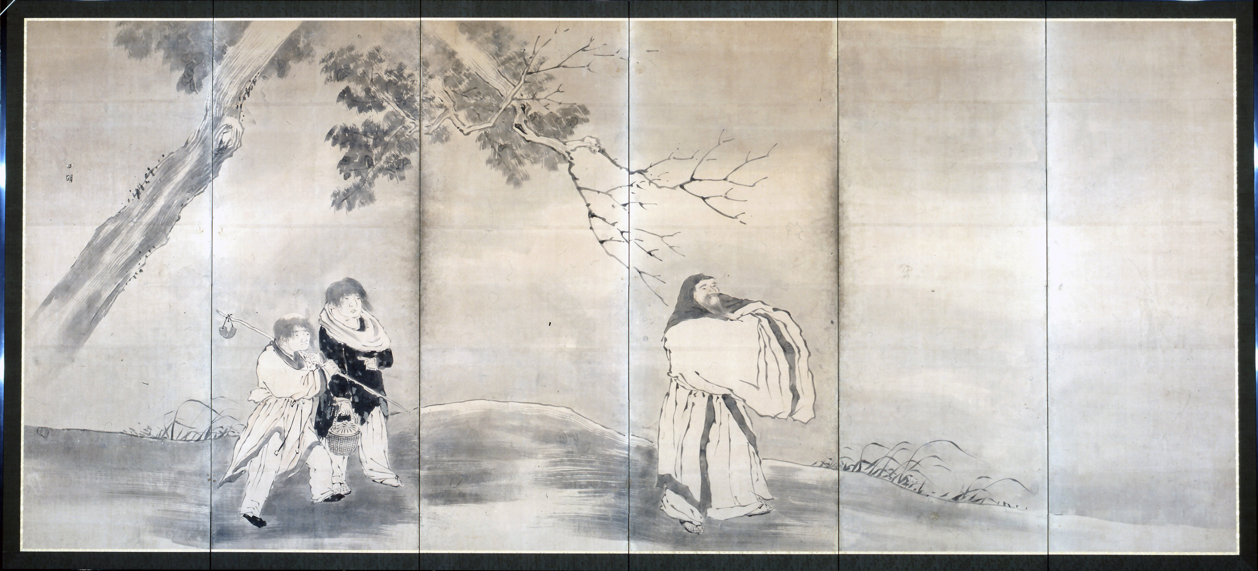 京都府指定文化財「方士求不死薬図六曲屏風」(左隻) 与謝蕪村筆 施薬寺蔵