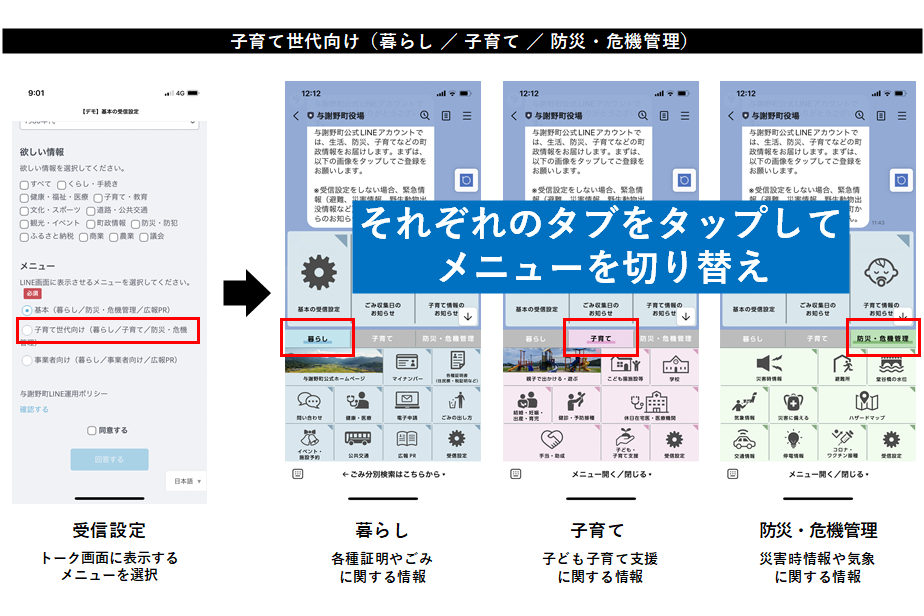 子育て世代向けのリッチメニュー